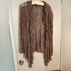 Dress Barn open knit brown / navy / red cardigan, XL, EUC